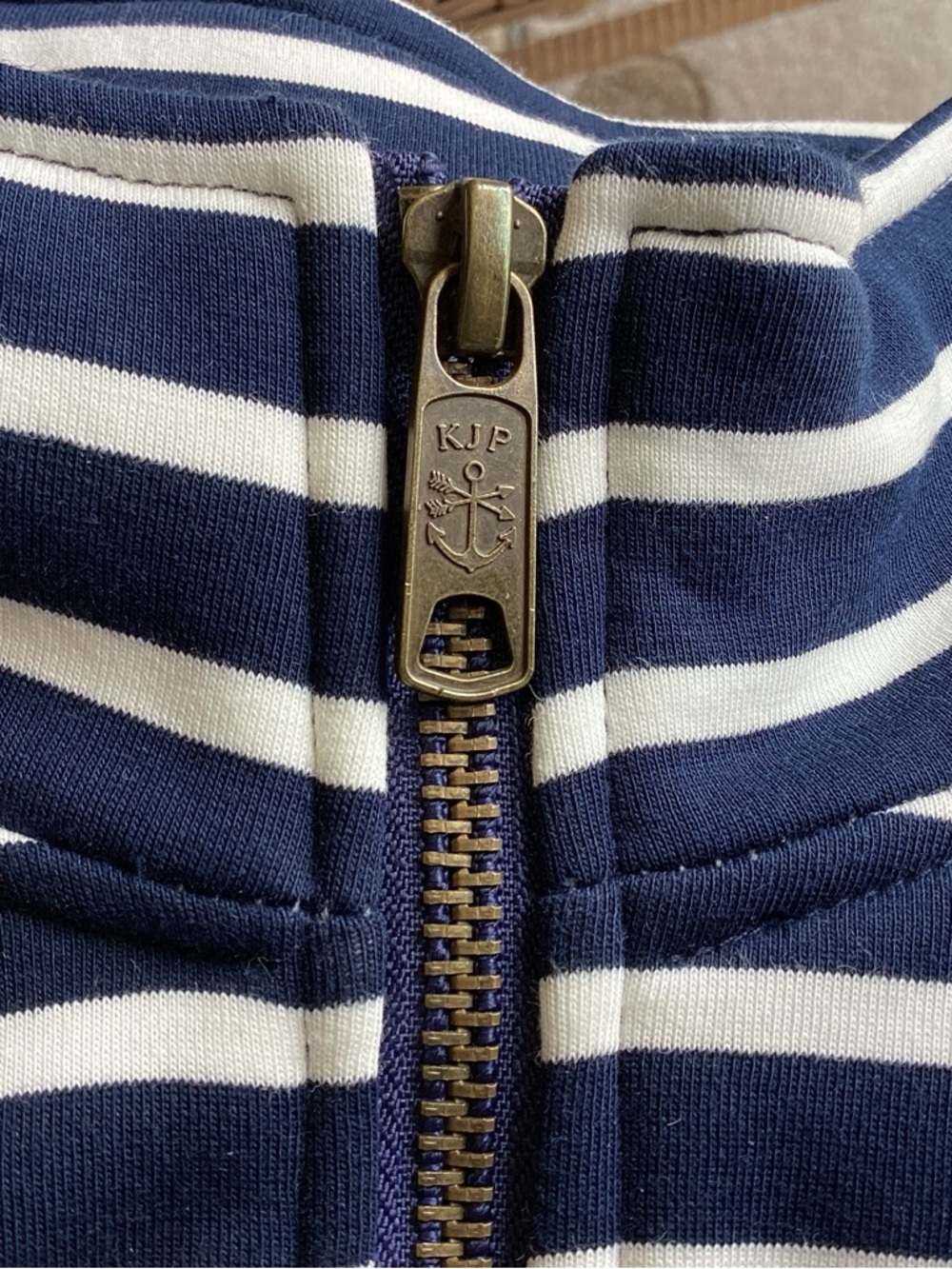 KJP Newport Regatta 1/4 Zip Pullover M Blue White Stripe Flag Brand Logo - Picture 4 of 8